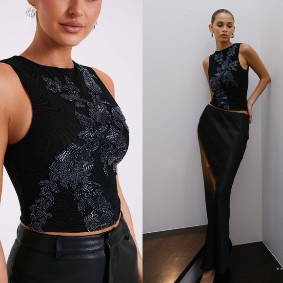 MESHKI Beaded Flower Mesh Top - Picture 2 of 2